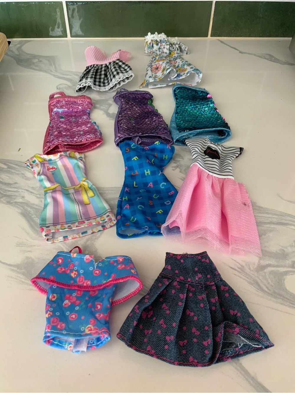 Bundle 10 Barbie Assorted Doll Dresses in Pink, Blue, Purple, Teal, Replacement
